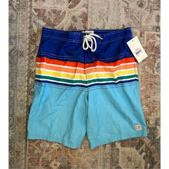 Ocean Pacific NWT Multicolor Swim Trunks Shorts in Blue Topaz, Sz Small, MP $50 - Picture 1 of 8